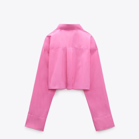 ZARA CROP POPLIN SHIRT LIGHT PINK - Picture 9 of 13